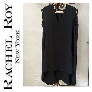 Rachael Roy Black Sleeveless V-Neck Back Pleat & Hemline Details Midi Dress